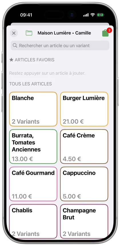 La prise de commande sur iPhone