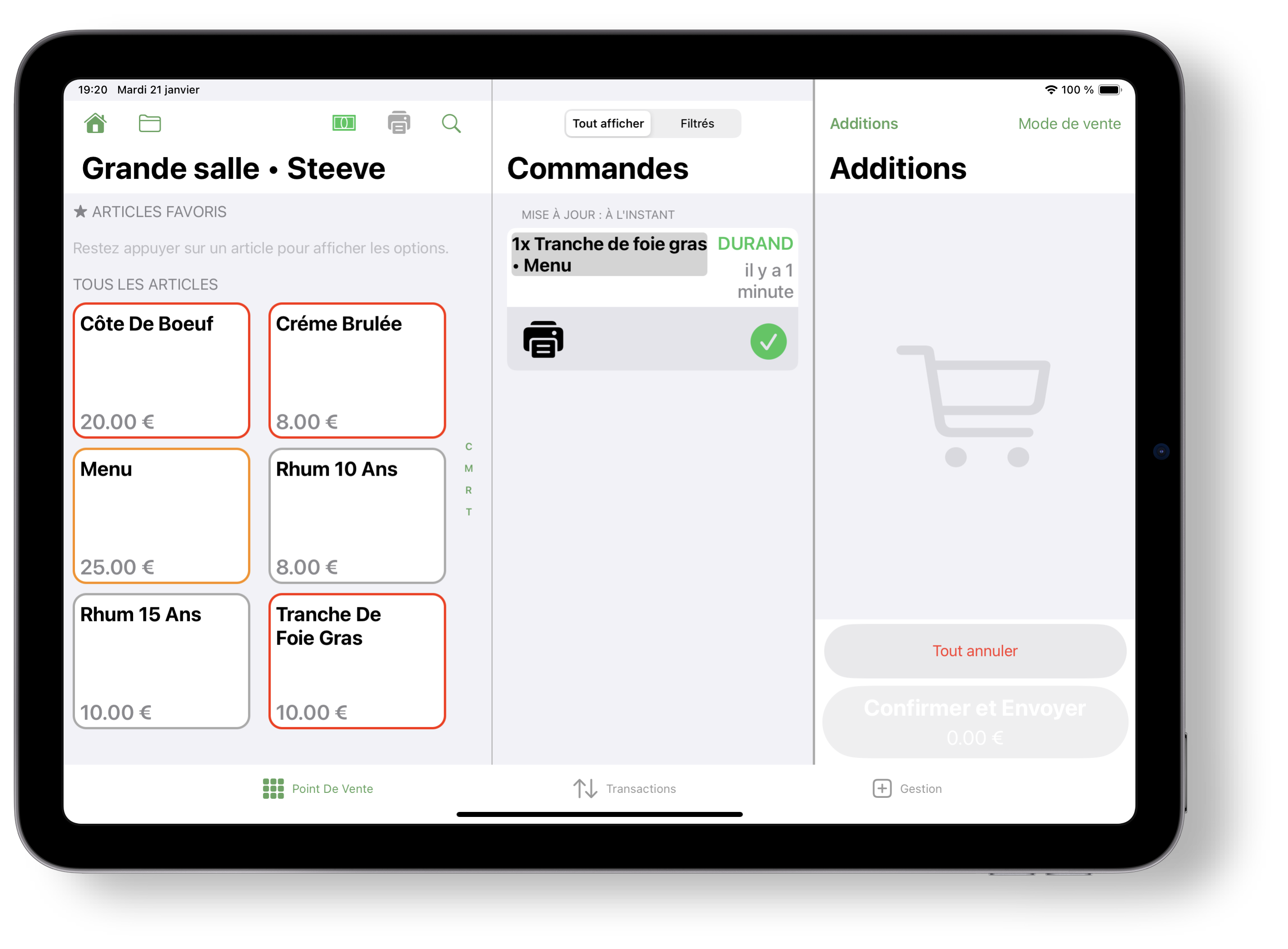 iPad affichant le système de caisse